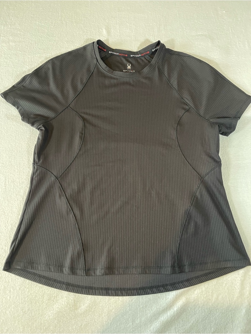 Spyder Black Ribbed Short Sleeve Performance Tee Active Athletic Stretch